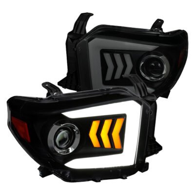 Fits 2014-2021 Toyota Tundra LED C-Bar Projector Headlights w/ Sequential Arrow Turn Signals (Black Housing/Smoked Lens)