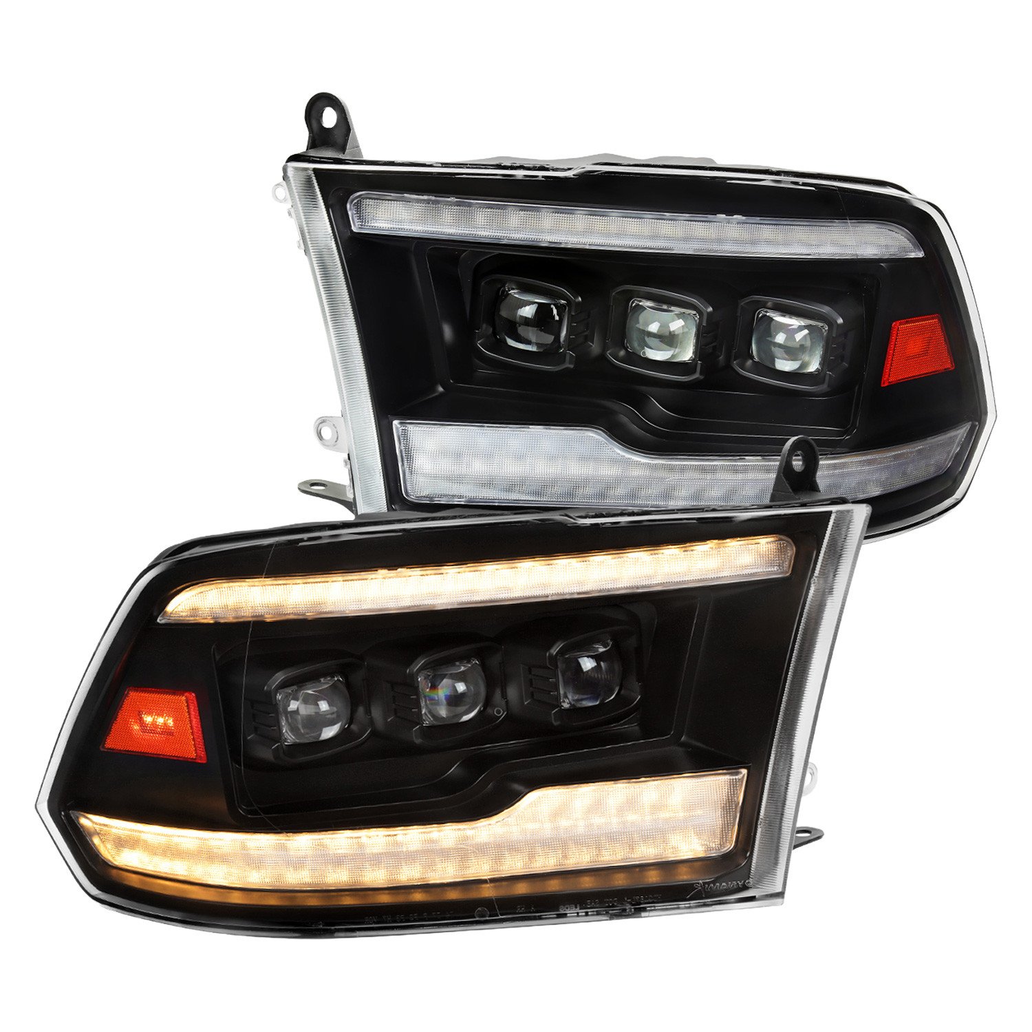 Fits 2009-2018 Dodge RAM 1500 / 2019 RAM Classic / 2010-2018 RAM 2500 3500 Projector Headlights w/ Amber LED Sequential Turn Signal (Matte Black Housing/Clear Lens)