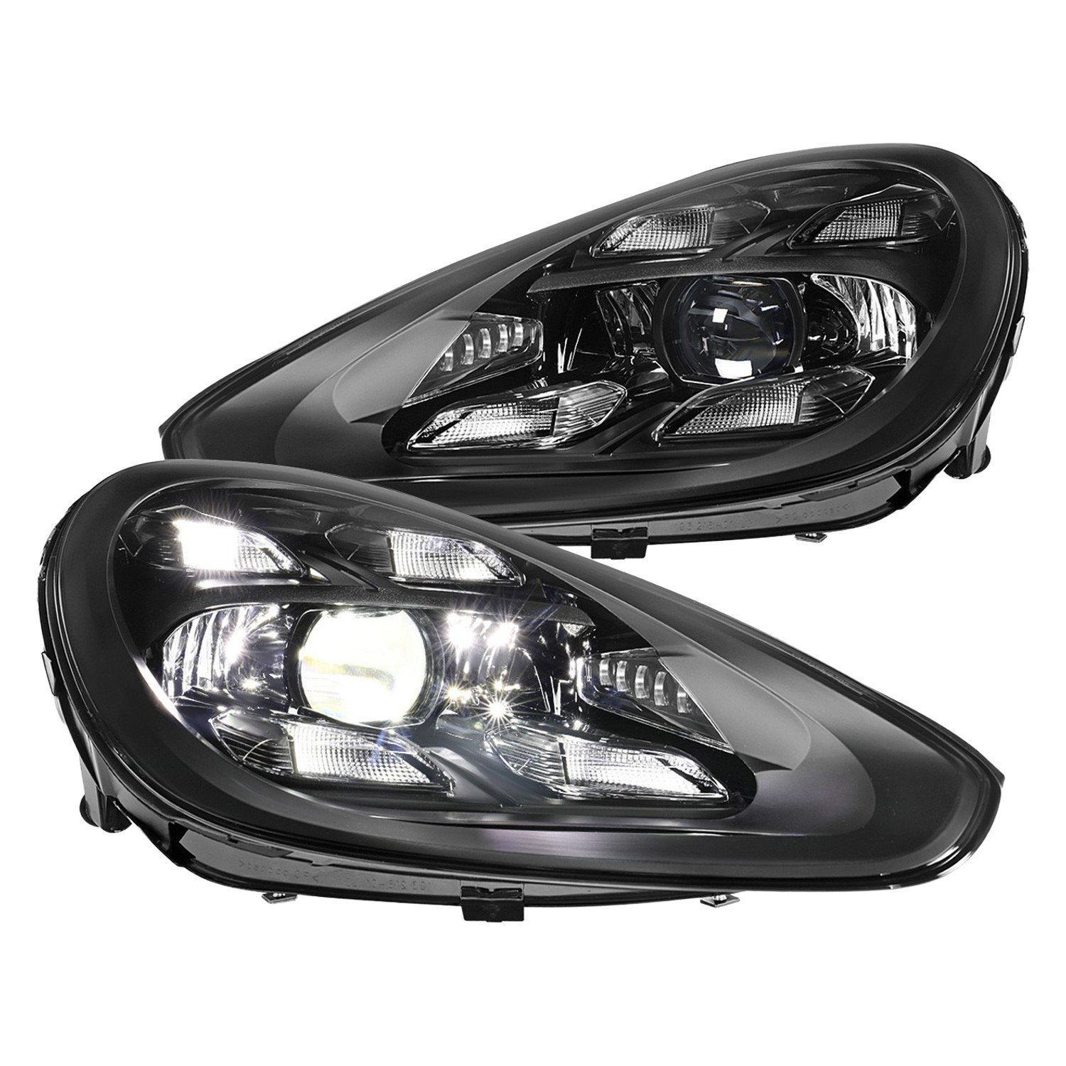 Fits 2015-2017 Porsche Cayenne 958.2 LED Projector Headlights w/ DRL for non-Dynamic Function (Matte Black Housing / Glossy Black Accents / Clear Lens)