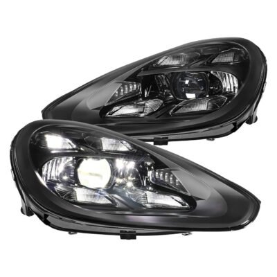 Fits 2015-2017 Porsche Cayenne 958.2 LED Projector Headlights w/ DRL for Dynamic Function (Matte Black Housing / Glossy Black Accents / Clear Lens)