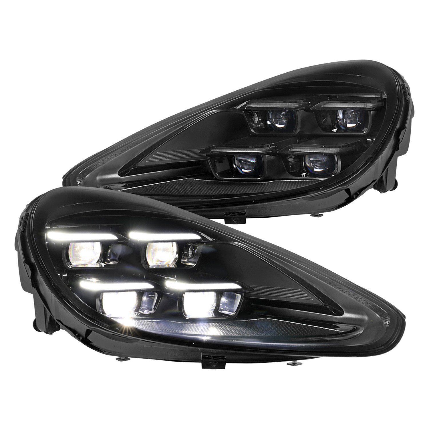 Fits 2015-2017 Porsche Cayenne 958.2 Matrix Style LED Projector Headlights w/ DRL for non-Dynamic Function (Matte Black Housing / Glossy Black Accents / Clear Lens)