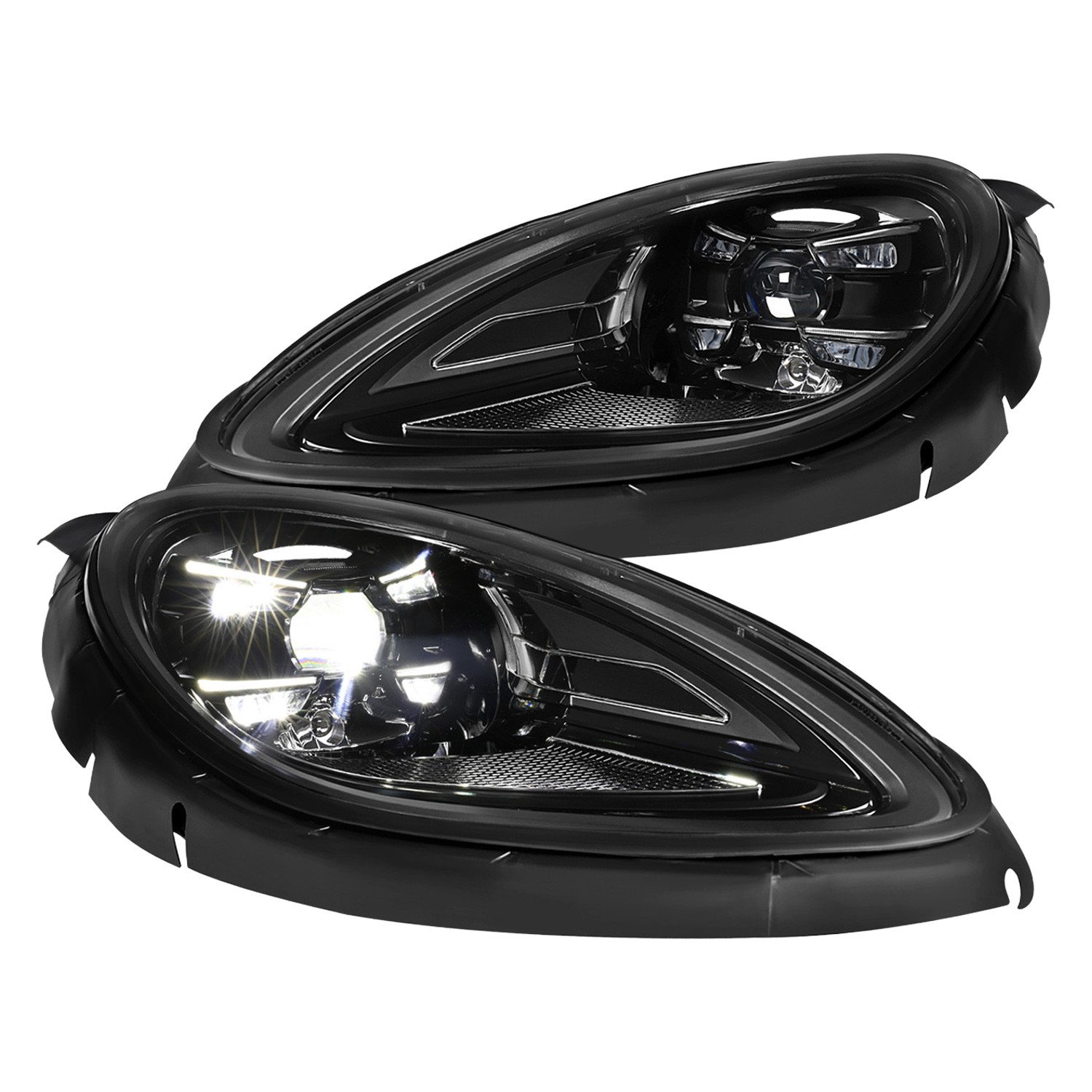 Fits 2015-2018 Porsche Macan 95B.1 Matrix Style LED Projector Headlights w/ DRL for non-Dynamic Function (Matte Black Housing / Glossy Black Accents / Clear Lens)