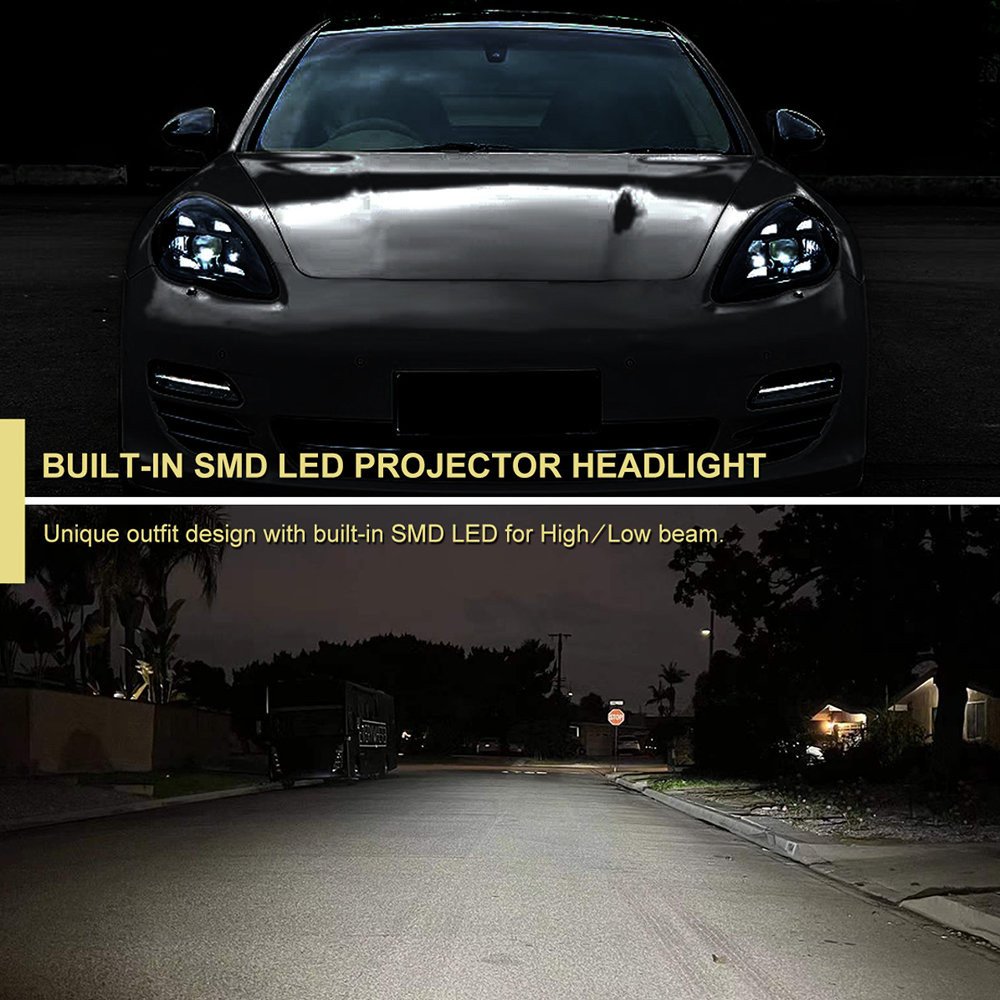 Fits 2010-2013 Porsche Panamera 970.1 LED Projector w/ DRL Headlights (Matte Black Housing / Glossy Black Accents / Clear Lens) - Image 9