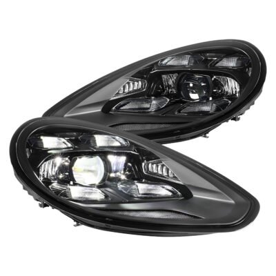 Fits 2014-2016 Porsche Panamera 970.2 LED Projector w/ DRL Headlights (Matte Black Housing / Glossy Black Accents / Clear Lens)