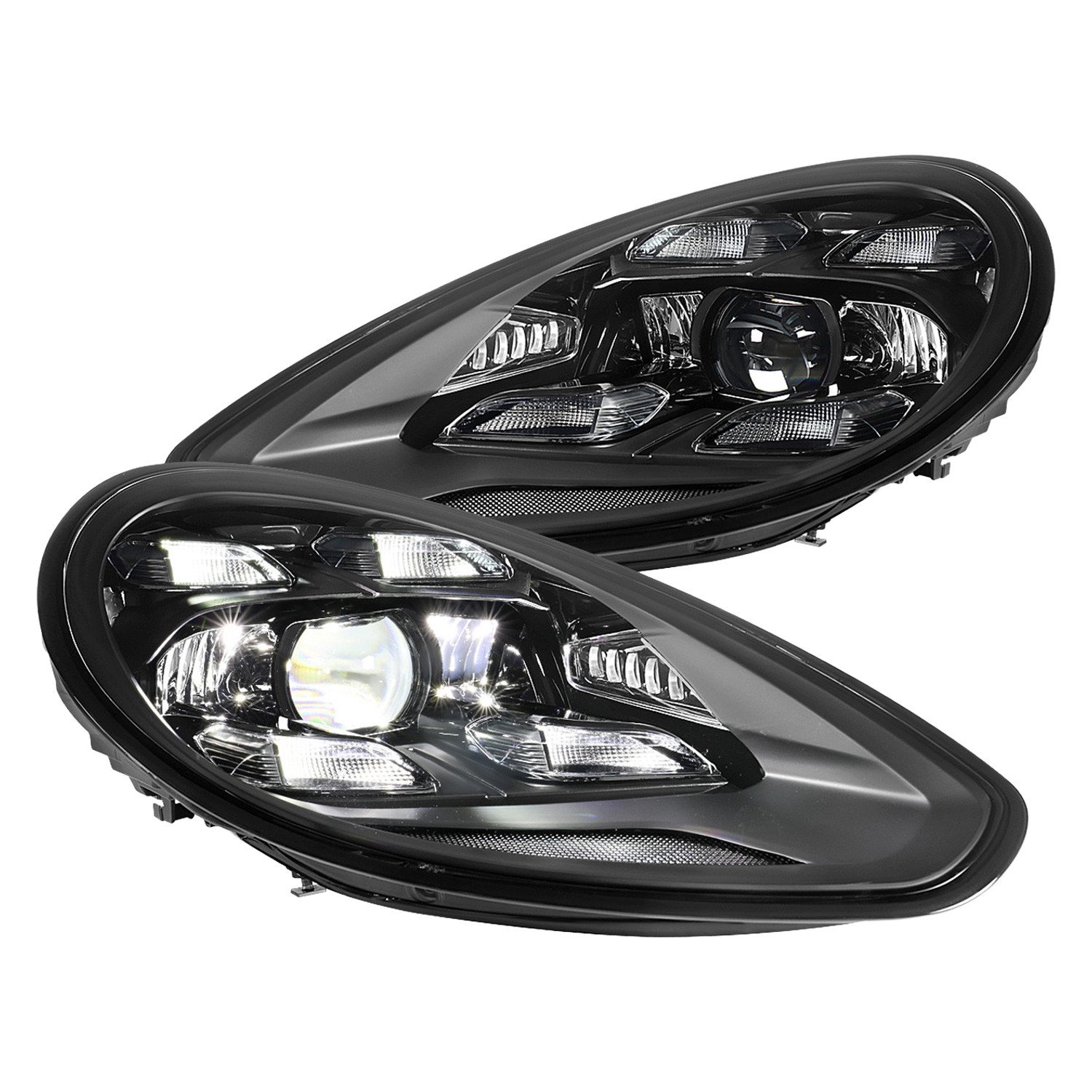 Fits 2014-2016 Porsche Panamera 970.2 LED Projector w/ DRL Headlights (Matte Black Housing / Glossy Black Accents / Clear Lens)