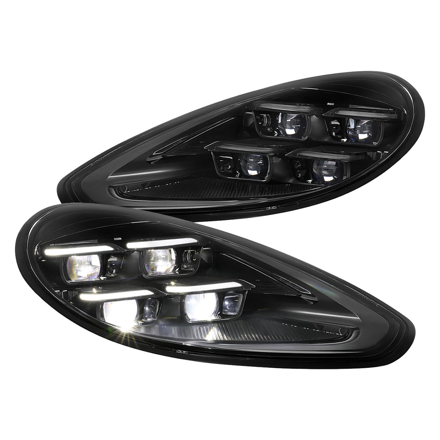 Fits 2014-2016 Porsche Panamera 970.2 Matrix Style LED Projector Headlights w/ DRL for Factory HID (Matte Black Housing / Glossy Black Accents / Clear Lens)
