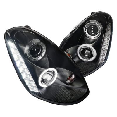 Fits 2005-2006 Infiniti G35 Sedan Halo Projector Headlights w/ SMD LED Light Strip (Matte Black Housing/Clear Lens)