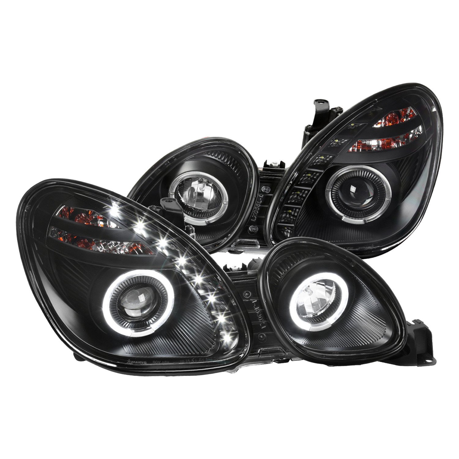 Fits 1998-2005 Lexus GS300/GS400/GS430 Halo Projector Headlights w/ SMD LED Light Strip (Matte Black Housing/Clear Lens)