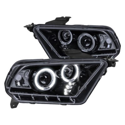 Fits 2010-2014 Ford Mustang Dual Halo Projector Headlights (Glossy Black Housing/Smoked Lens)