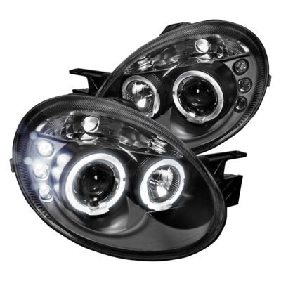 Fits 2003-2005 Dodge Neon Dual Halo Projector Headlights (Matte Black Housing/Clear Lens)