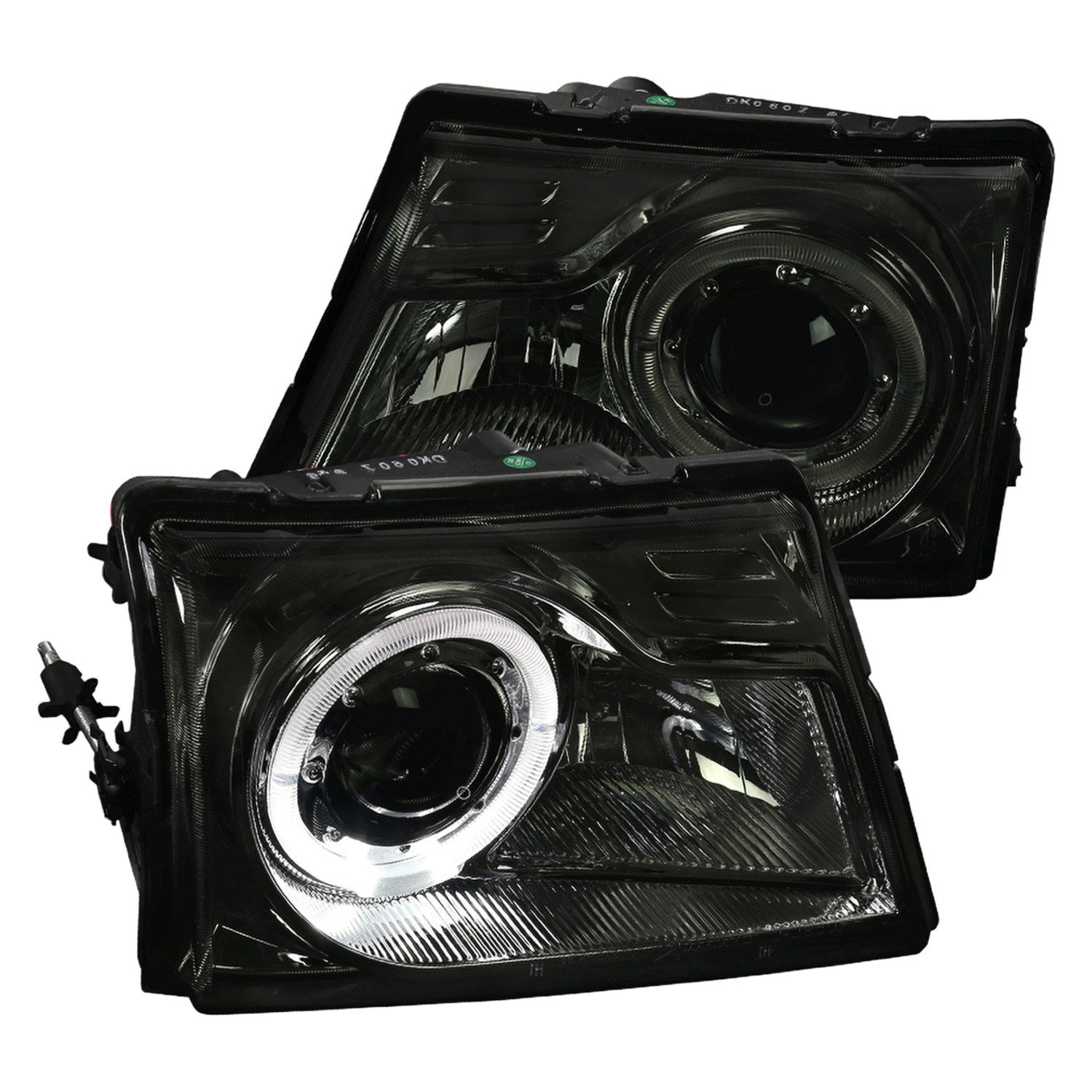 Fits 1998-2000 Ford Ranger Halo Projector Headlights (Chrome Housing/Smoked Lens)